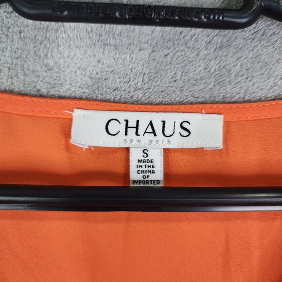 Women's Chaus V-Neck Long Sleeve Blouse Orange 100% Polyester Size S - Picture 5 of 10